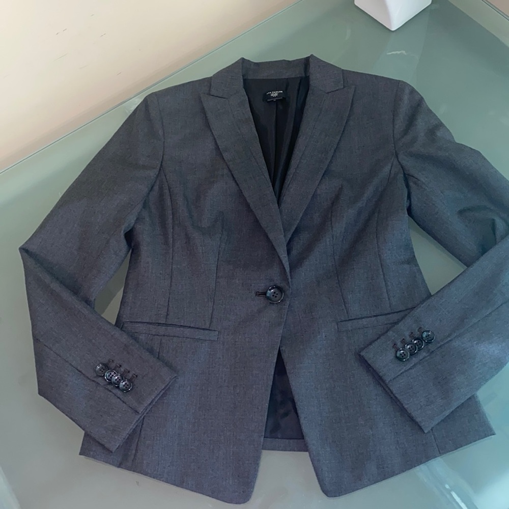 Ann Taylor Gray Petite Blazer WOOL Tailore Career Jacket Size 0P